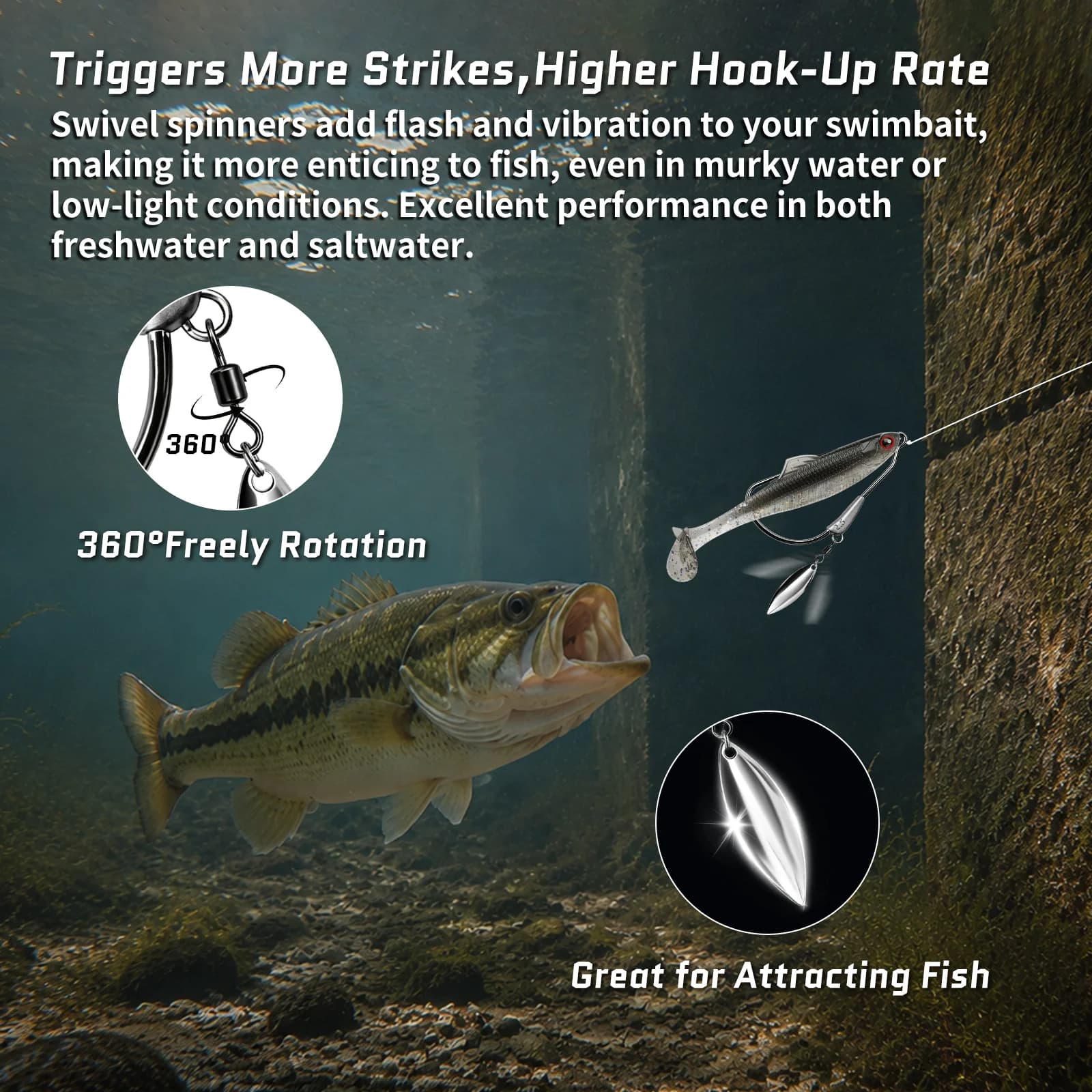 Утяжеленный крючок для swimbait с вращающейся блесной, 12 шт.